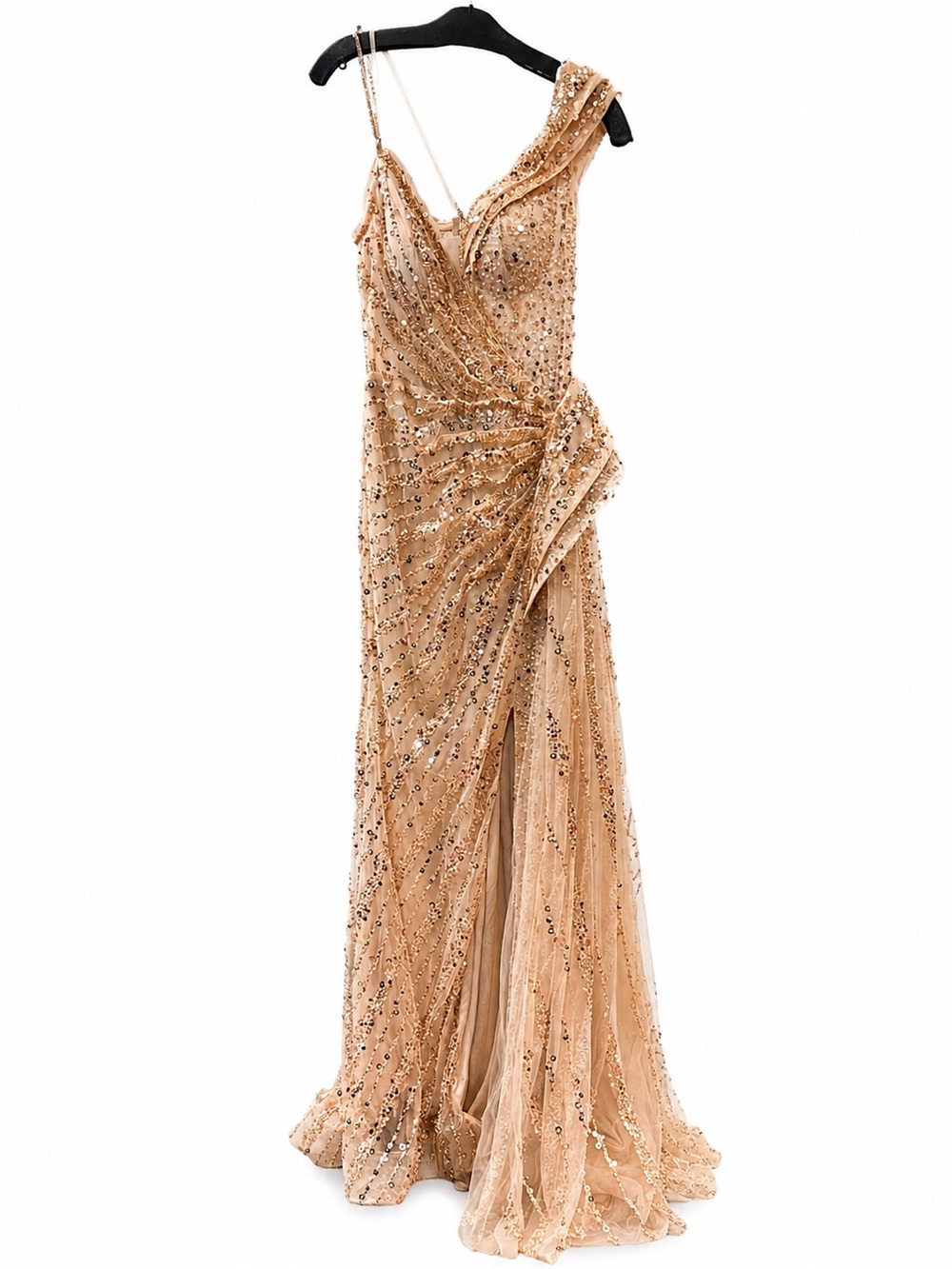 Catwalk 60163 Khaki One-Shoulder Sequin Evening Gown